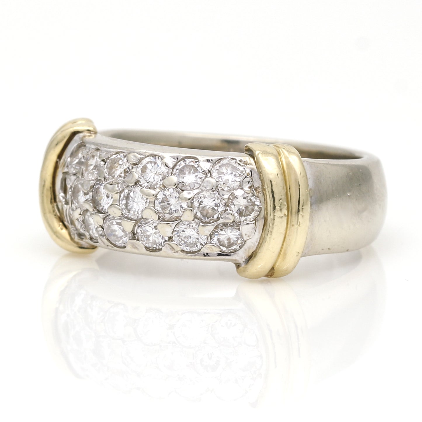 Women's Pave Diamond Band Ring in 14k White and Yellow Gold