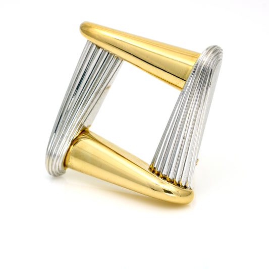 Vintage Geometric Brooch Modernist Style in 18k White and Yellow Gold