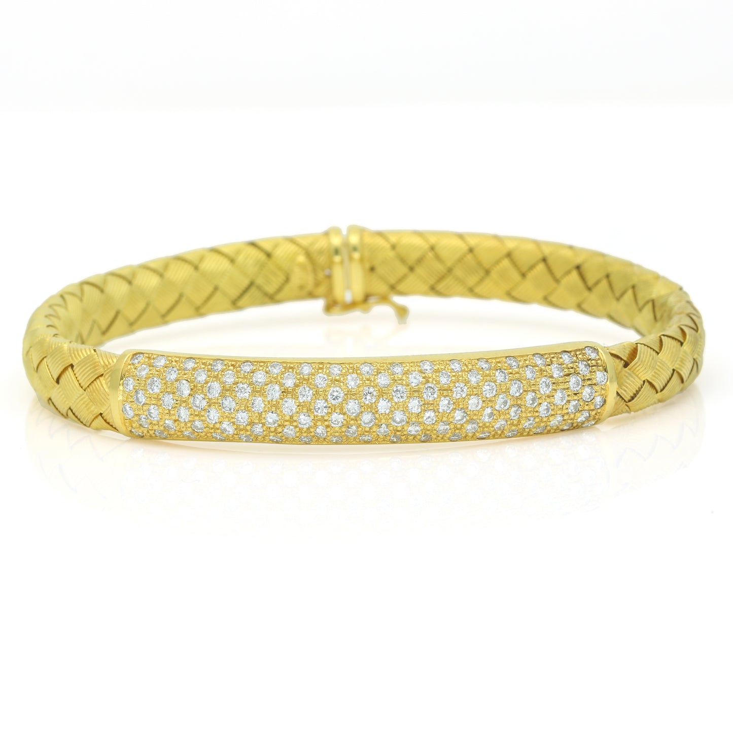 Pave Diamond ID Ruby Woven Bracelet in 18k Yellow Gold Size Large