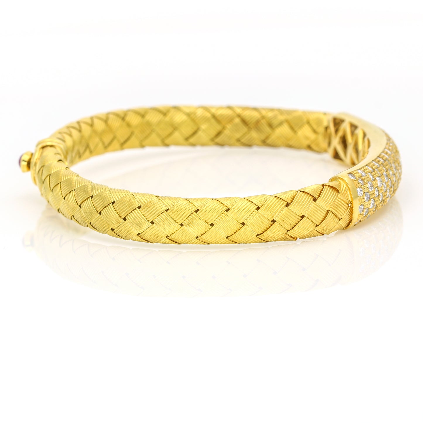 Pave Diamond ID Ruby Woven Bracelet in 18k Yellow Gold Size Large