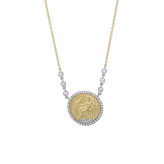 Meira T Diamond Ancient Alexander Coin Medallion Necklace in 14k Yellow Gold