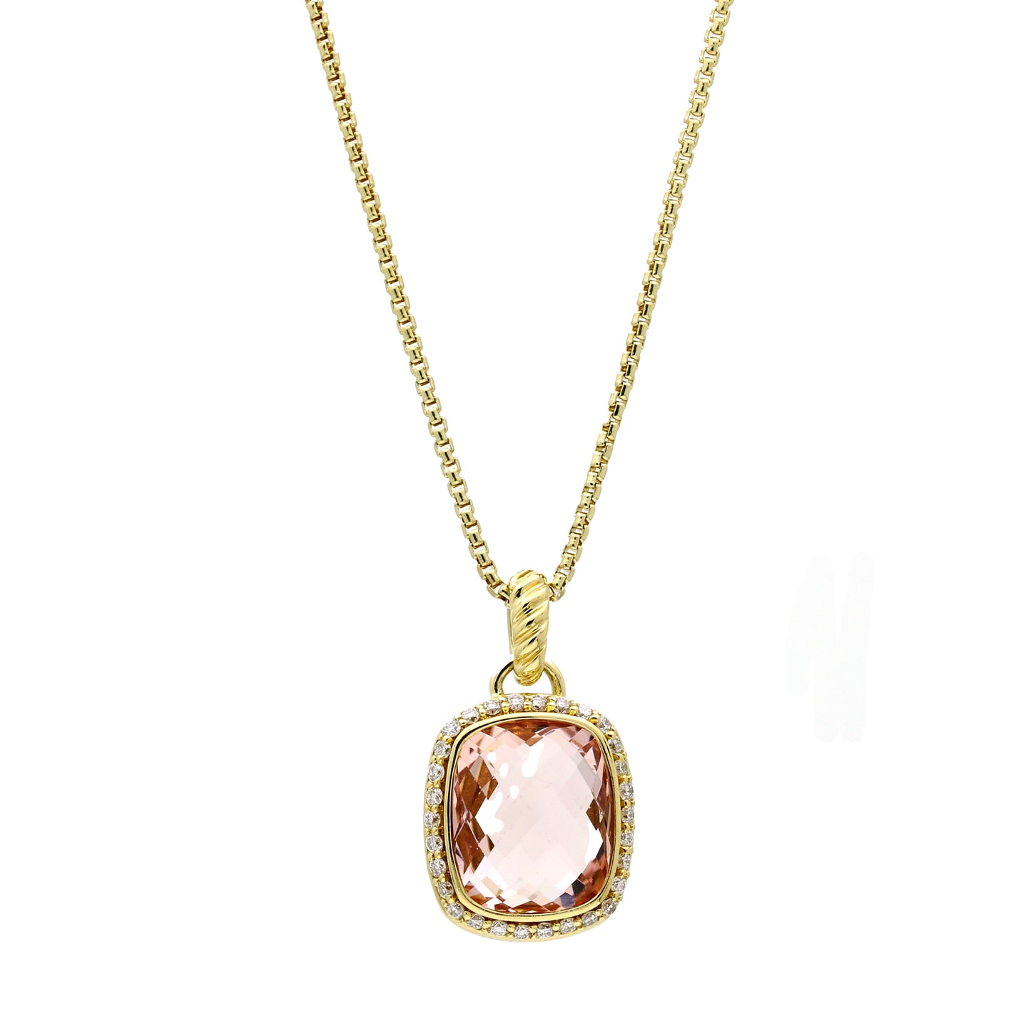 David Yurman Morganite Diamond Noblesse Pendant Necklace in 18k Yellow Gold