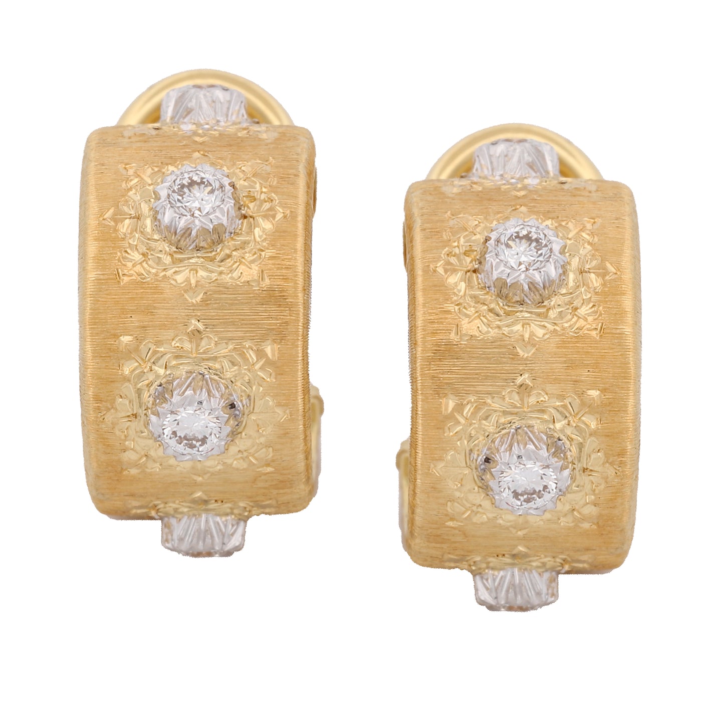 Buccellati Macri Classica 4-Diamond Small Hoop Earrings in 18k Yellow Gold