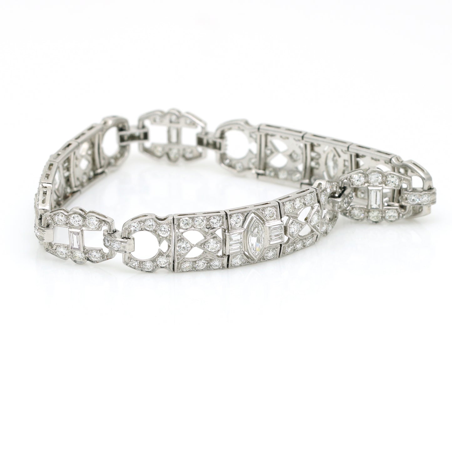 Women's Art Deco Diamond Link Bracelet in Platinum