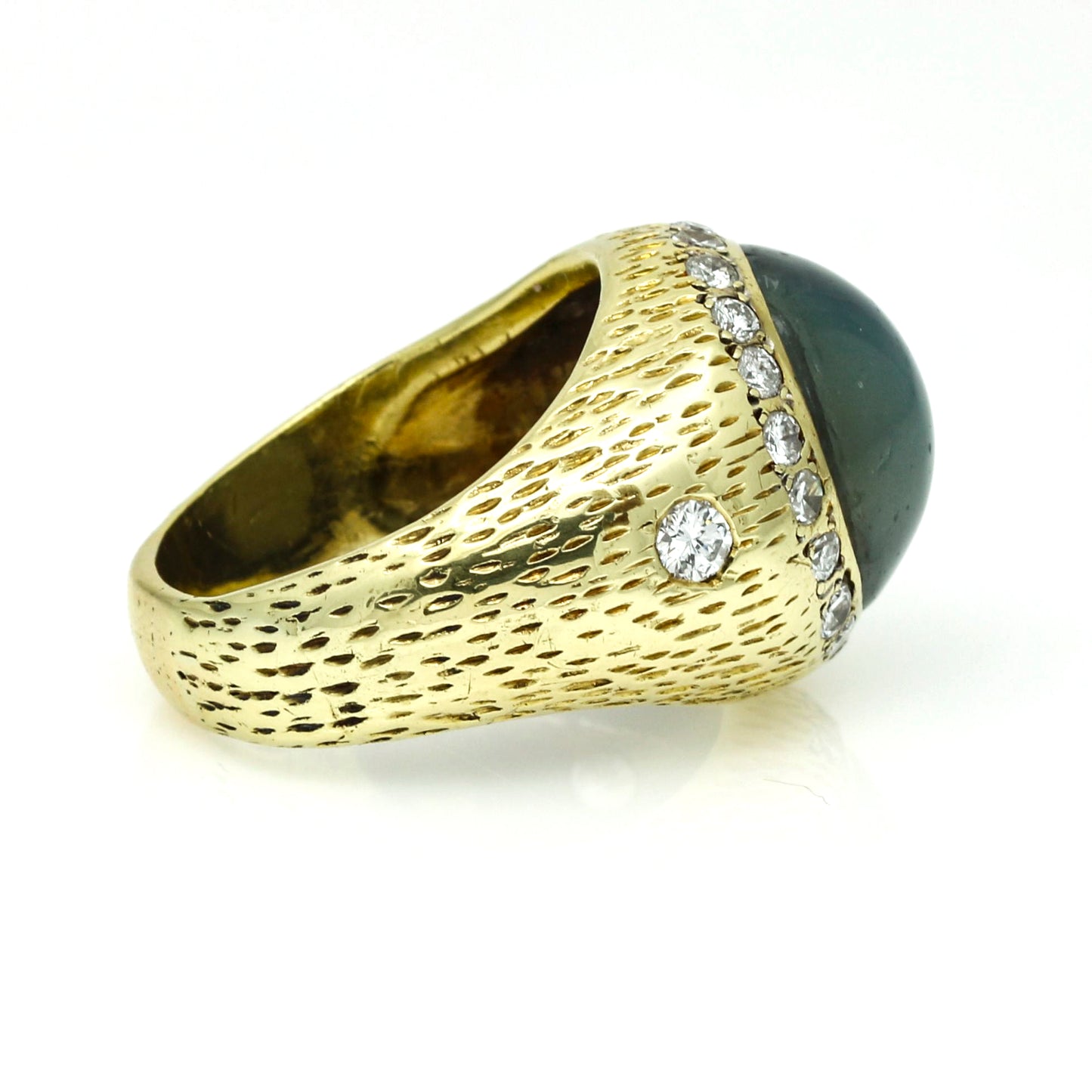Star Sapphire Diamond Statement Ring in 18k Textured Yellow Gold