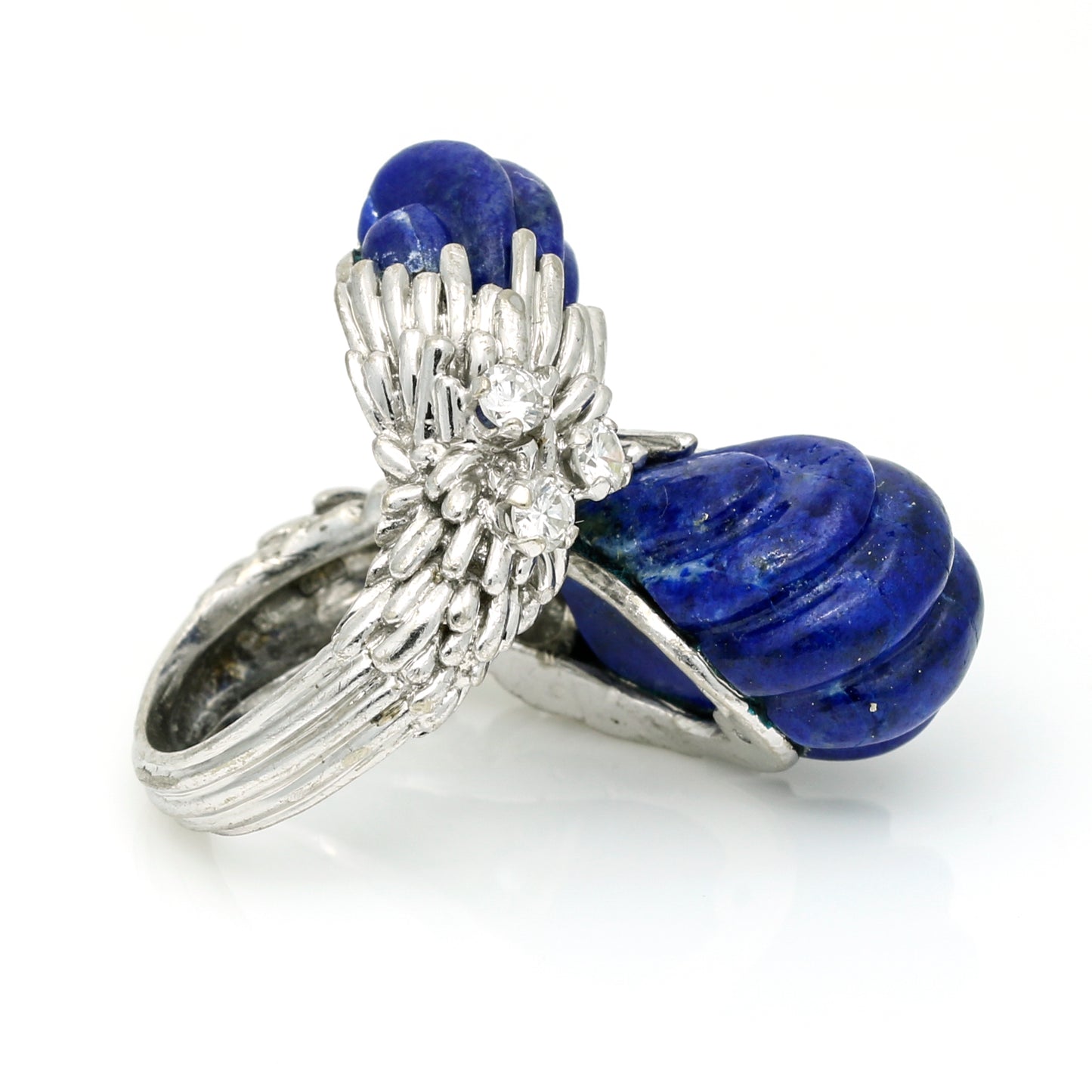 Kutchinsky Carved Lapis Lazuli Diamond Bypass Statement Ring 18k White Gold
