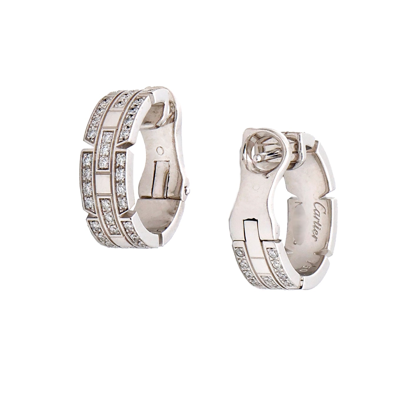 Cartier Maillon Panthere Diamond-Paved Earrings in 18k White Gold - B8032600