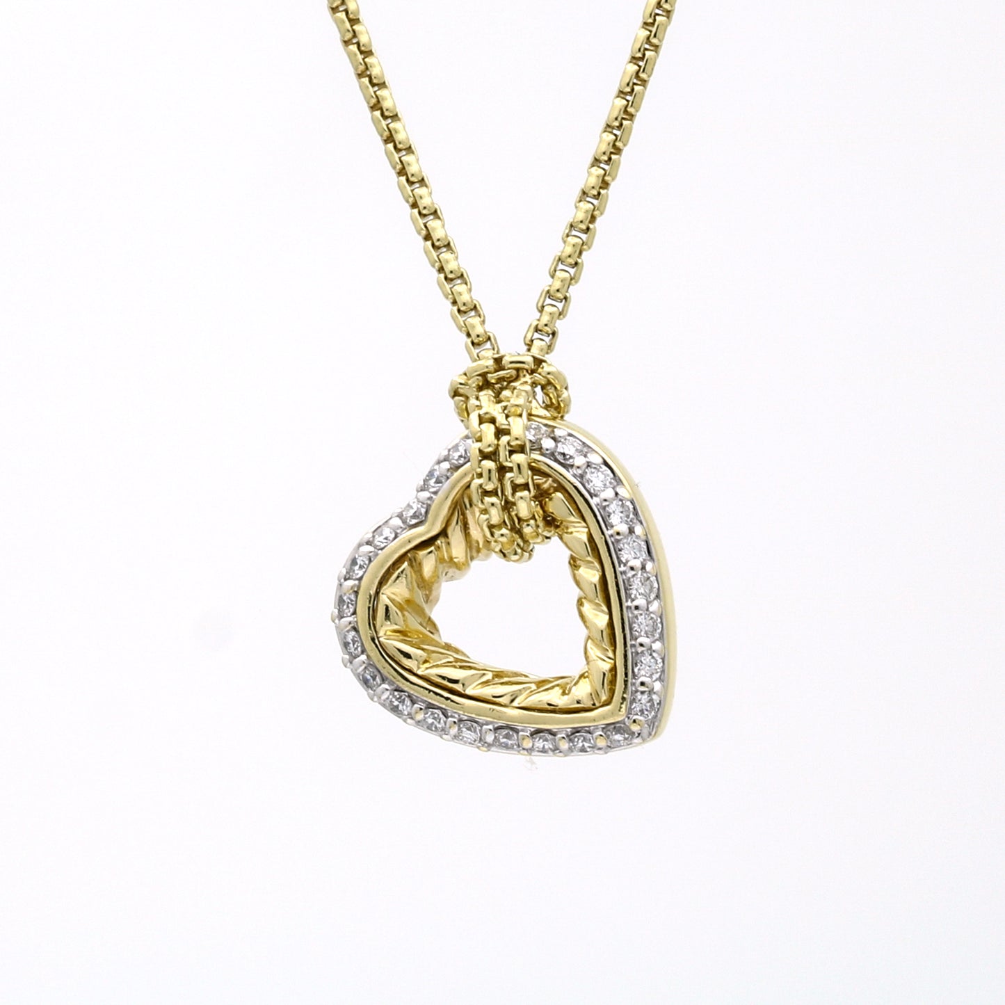 David Yurman Mini Diamond Open Cable Classics Heart Pendant Necklace 18k Gold