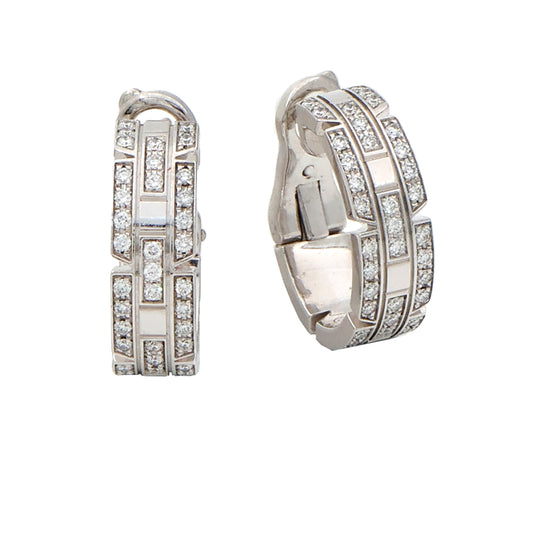 Cartier Maillon Panthere Diamond-Paved Earrings in 18k White Gold - B8032600