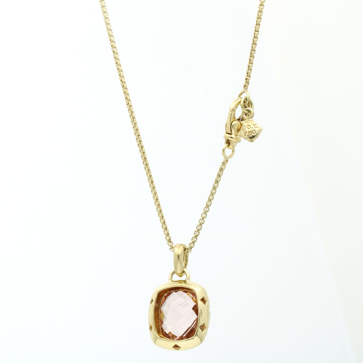 David Yurman Morganite Diamond Noblesse Pendant Necklace in 18k Yellow Gold
