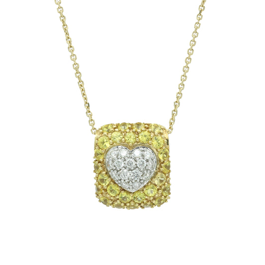 Techline Pave Yellow Sapphire & Diamond Rectangular Pendant Necklace 14k Gold