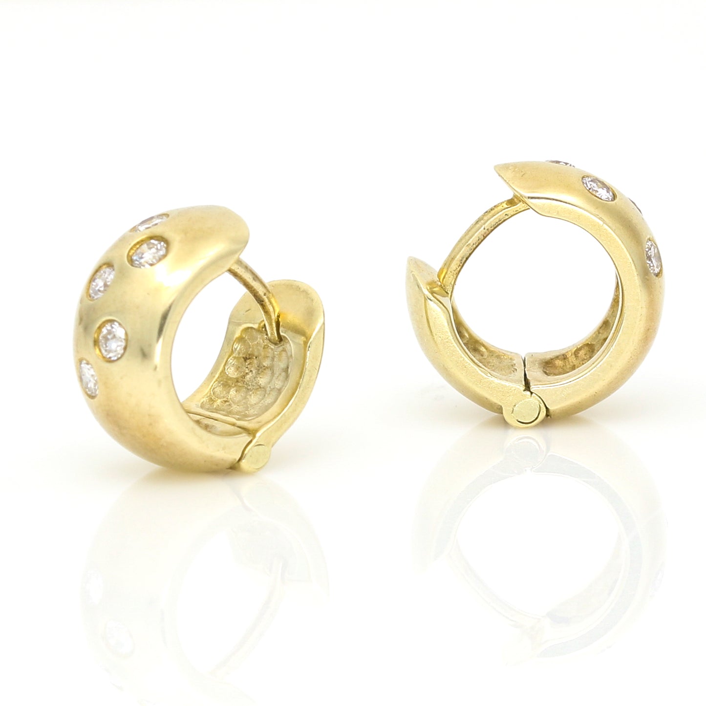 Women's 14k Yellow Gold Huggie Earrings with Five Bezel-Set Diamonds