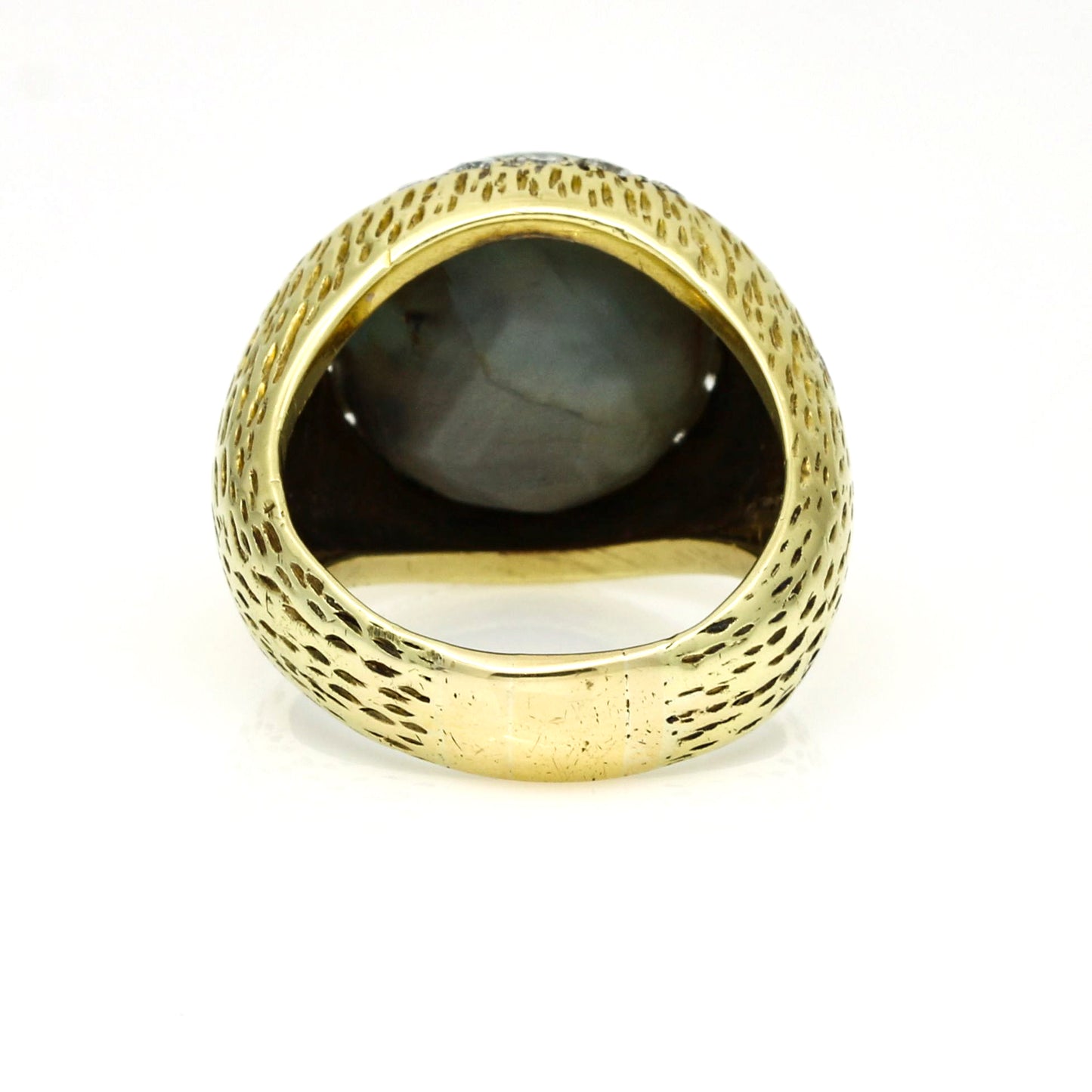 Star Sapphire Diamond Statement Ring in 18k Textured Yellow Gold