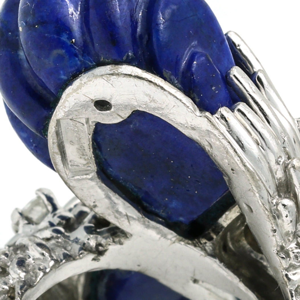 Kutchinsky Carved Lapis Lazuli Diamond Bypass Statement Ring 18k White Gold
