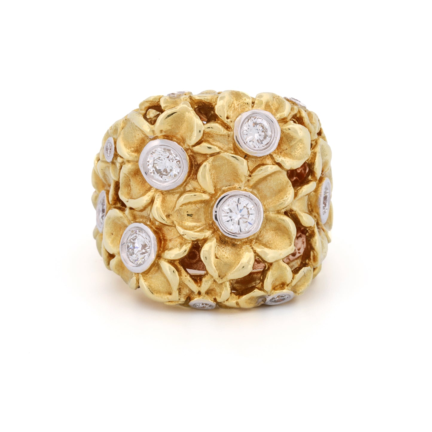Stambolian Diamond Flowers Statement Ring in 18k Yellow Gold