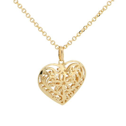 Unoaerre Floral Openwork Heart Pendant in 14k Yellow Gold 18" Necklace