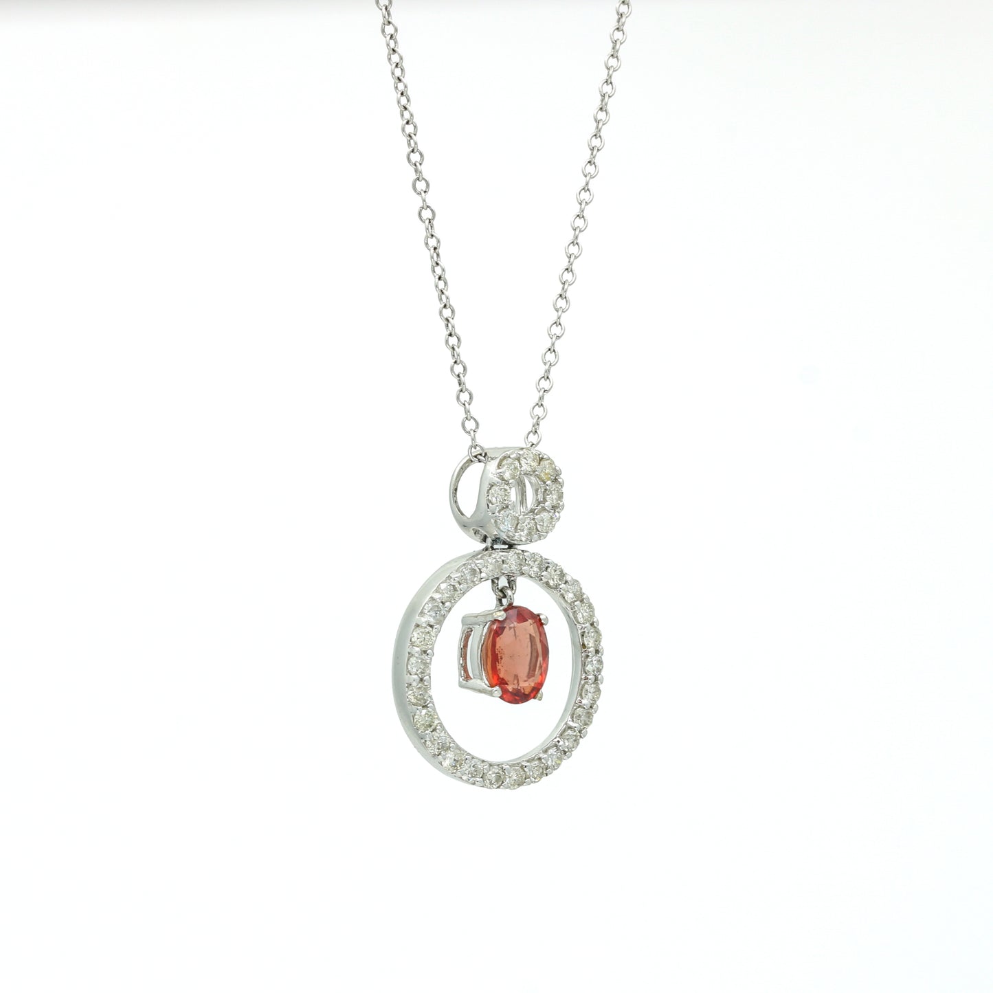 Women's Red Sapphire Diamond Pendant Necklace in 14k White Gold