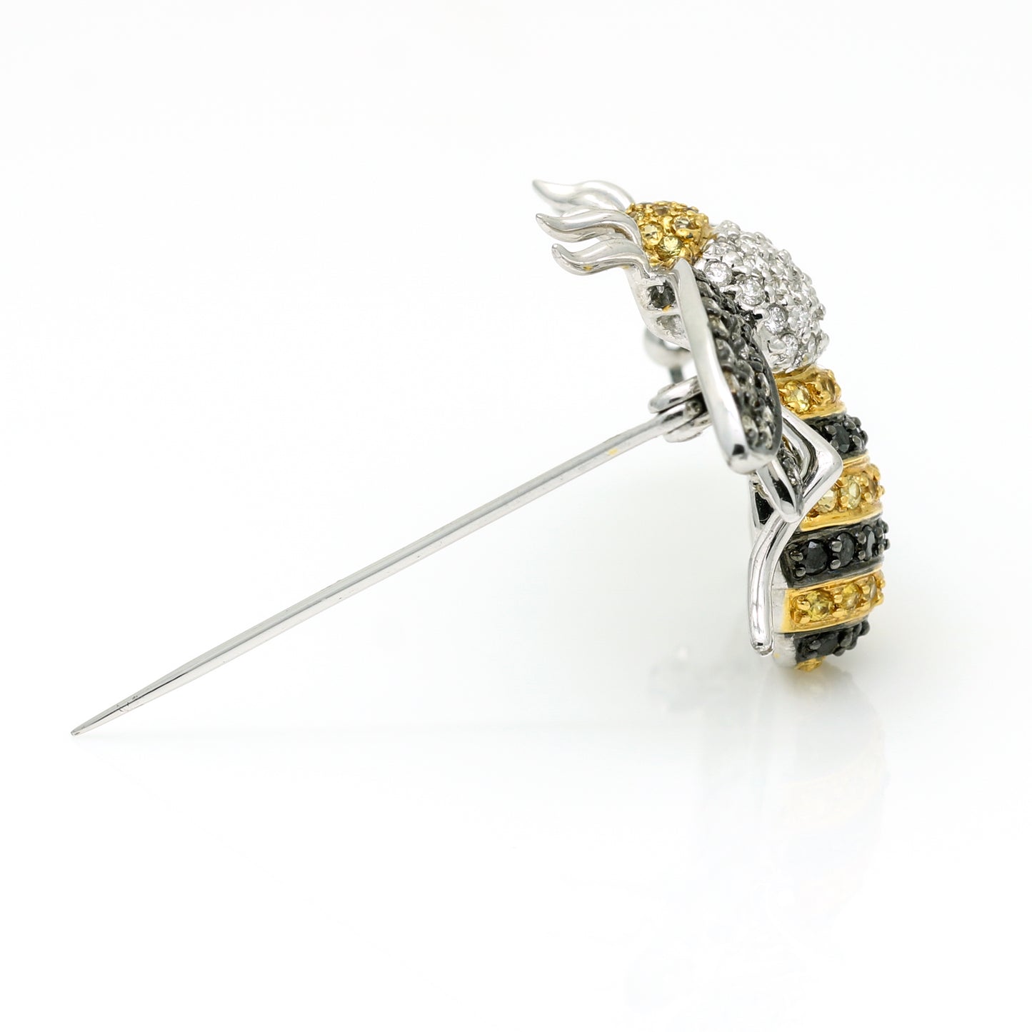 Bumble Bee Fancy Color Pave Diamond Brooch - 18k White Gold