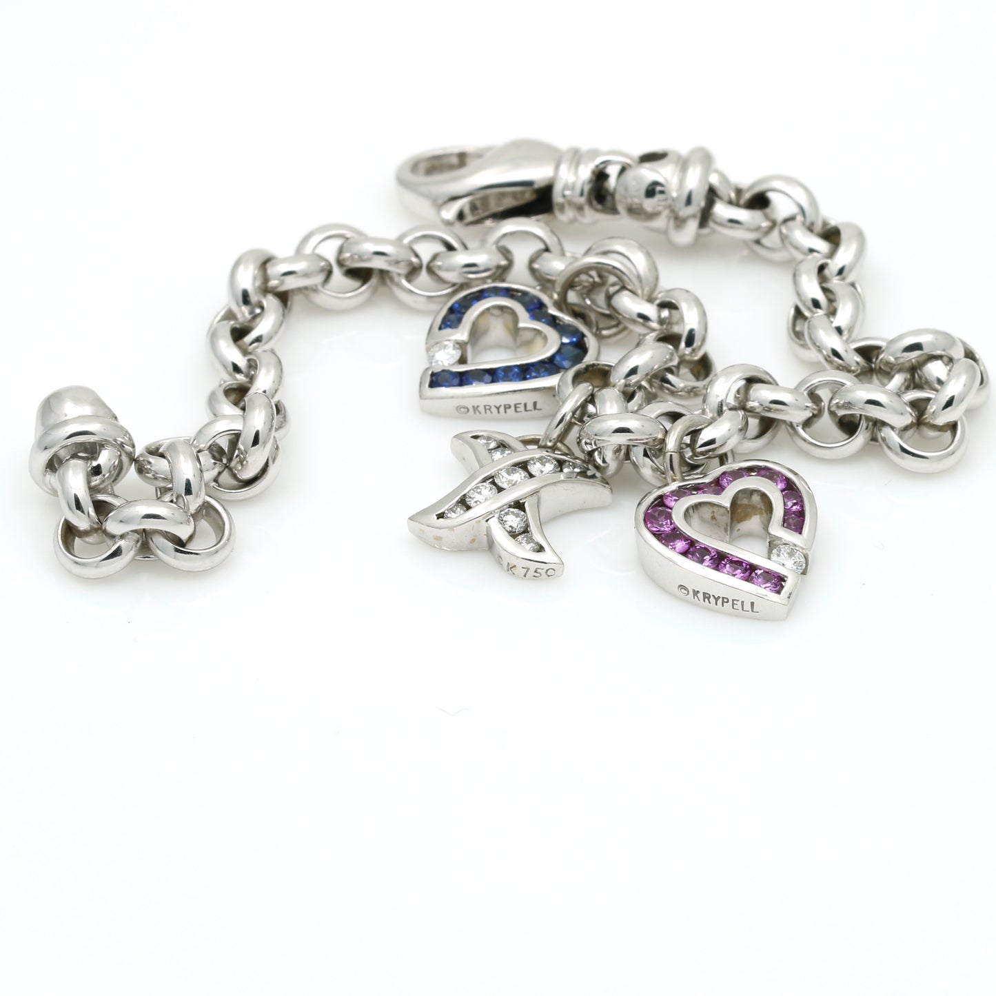 Charles Krypell Sapphire Diamond Charm Bracelet - 18k White Gold - Pink and Blue