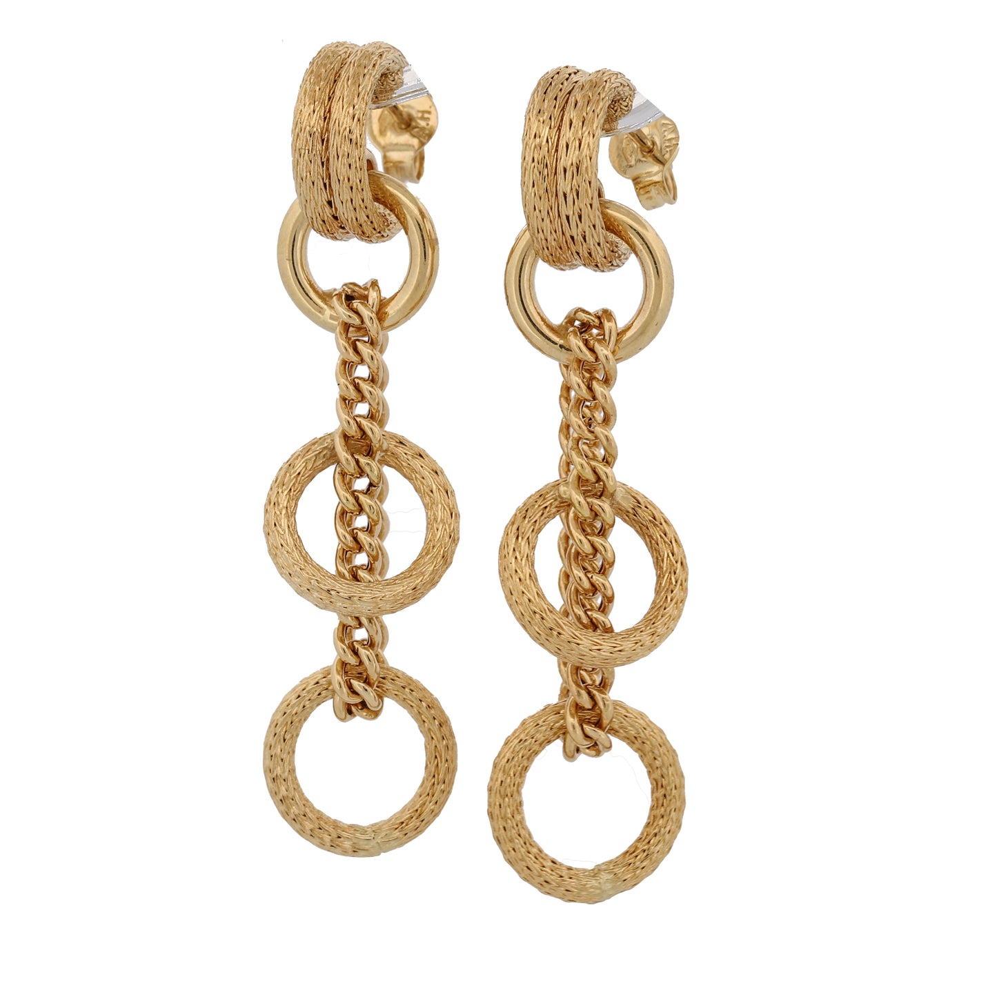 Braided Texture Circles 18k Gold Dangle Drop Earrings