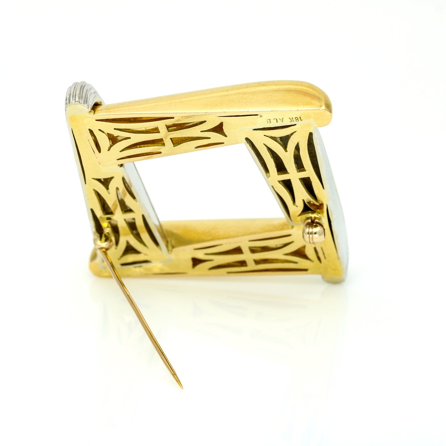 Vintage Geometric Brooch Modernist Style in 18k White and Yellow Gold