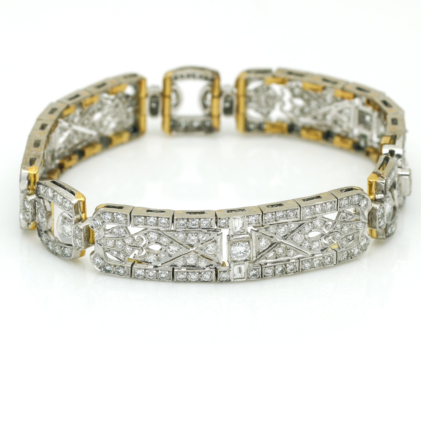 Women's Art Deco Diamond Link Bracelet in 18k Gold and Platinum