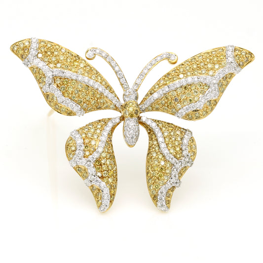 Statement Butterfly Pave Fancy Diamond Brooch - 18K Yellow Gold