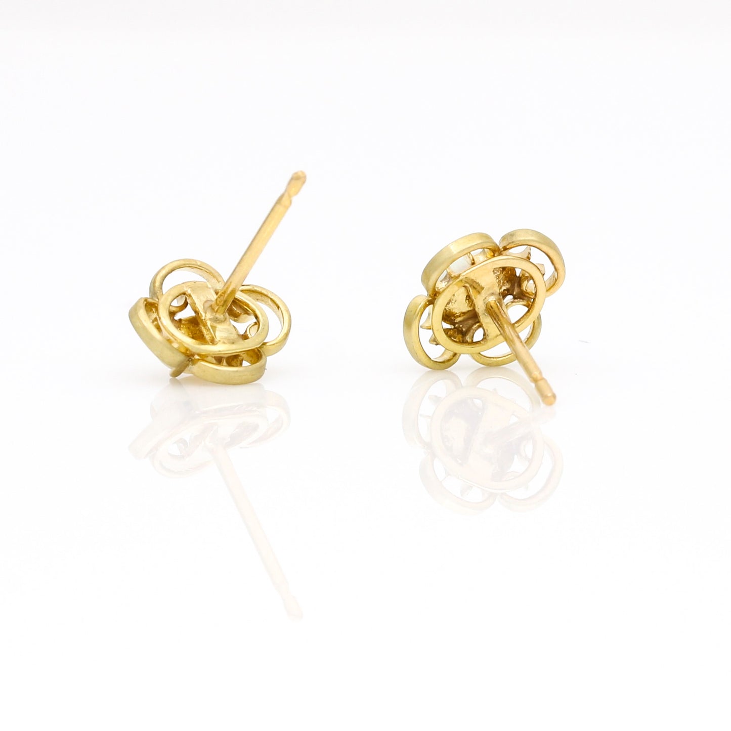 Women's Satin Finish Opal Stud Earrings with Openwork in 14k Yellow Gold