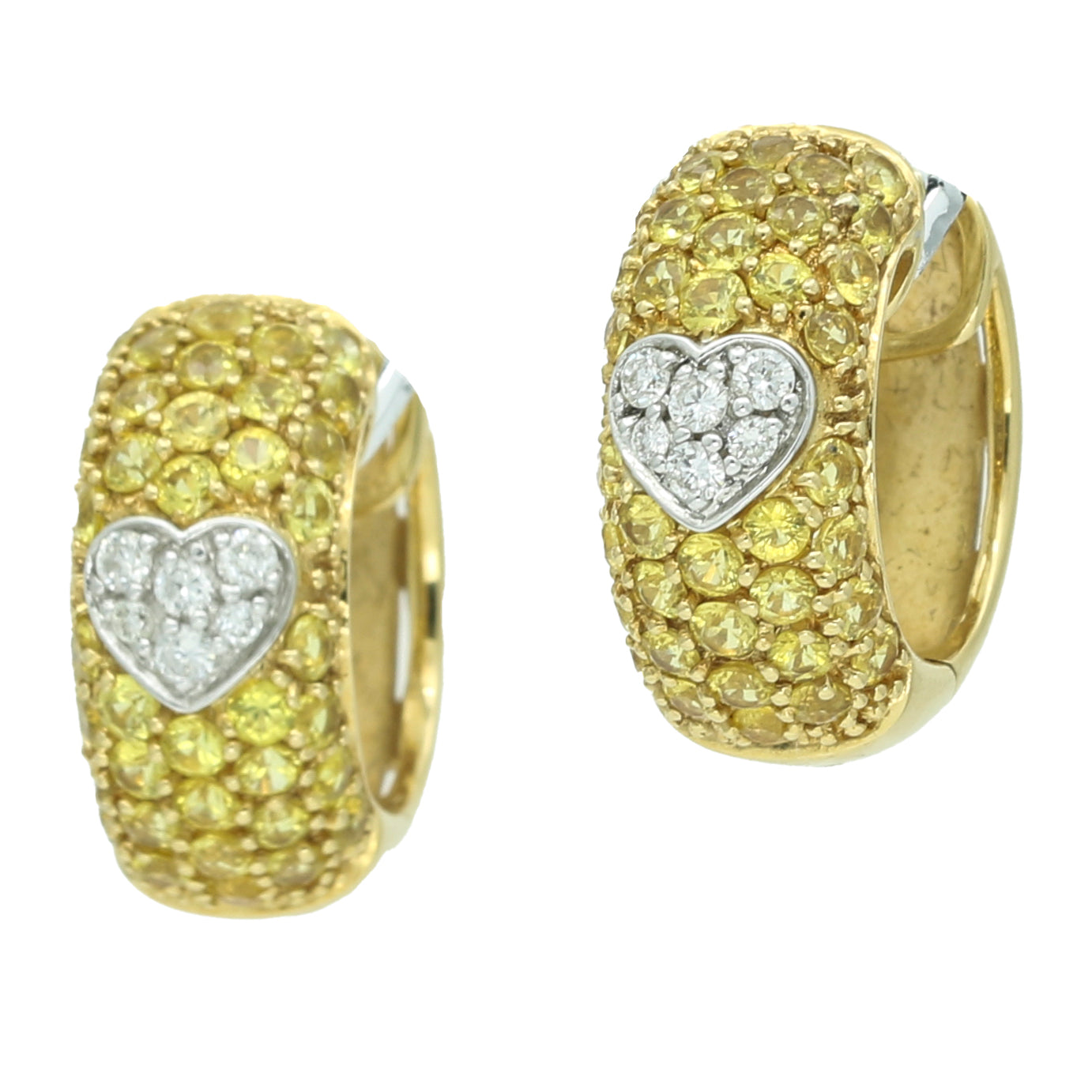 Women's Yellow Sapphire and Diamond Heart Hoop Earrings in 14k Gold