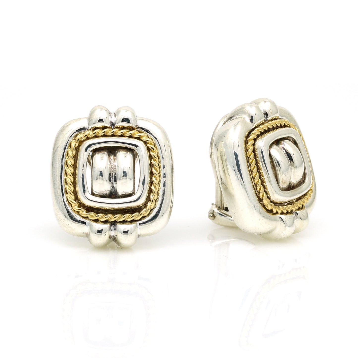 Tiffany & Co. Vintage Square Rope Earrings - Sterling Silver & 18k Gold