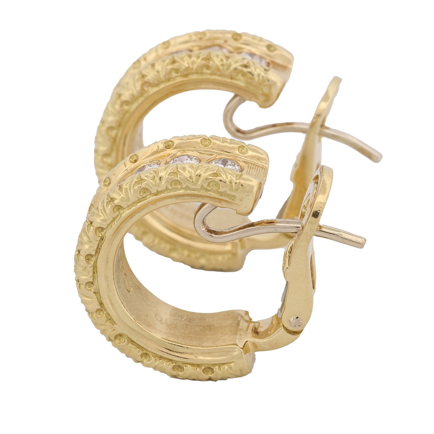 Roberto Coin Diamond Florentine Hoop Earrings in 18k Yellow Gold 1.50 cttw