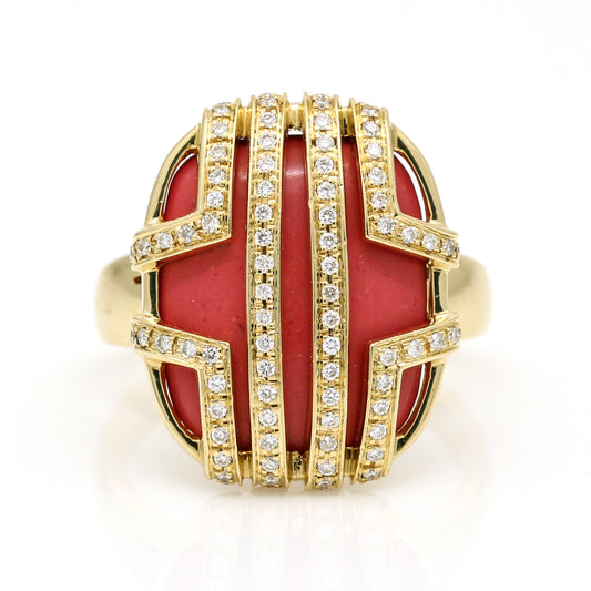 DiModolo Favola Coral and Diamond Ring in 18k Yellow Gold