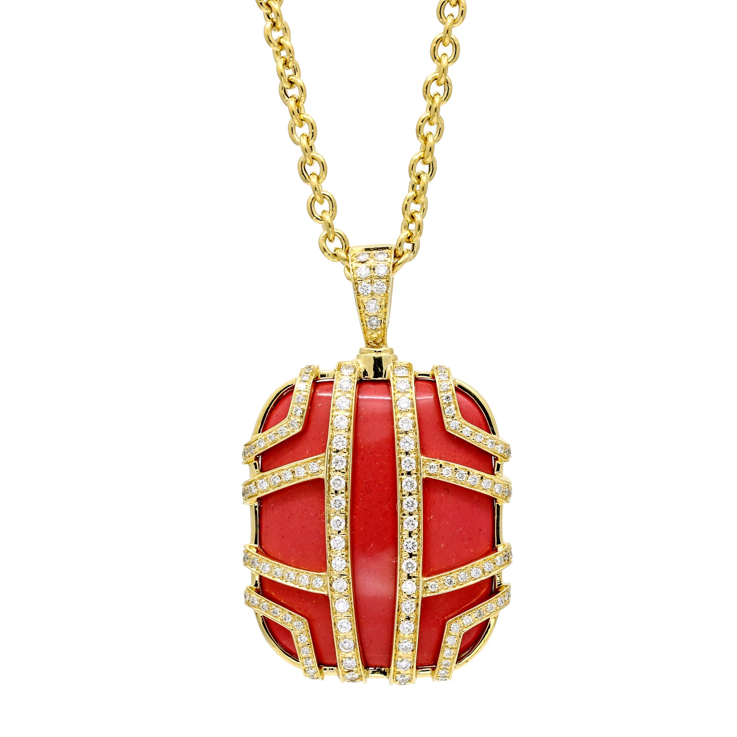 Di Modolo Favola Red Coral and Diamond Pendant Necklace in 18K Yellow Gold