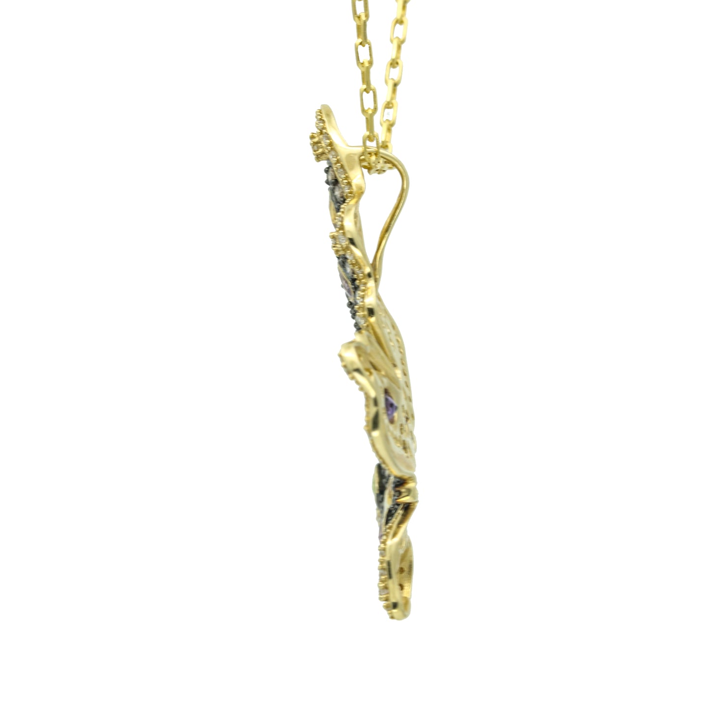 LeVian Statement Butterfly Pendant Necklace Gemstones Diamonds 14k Gold