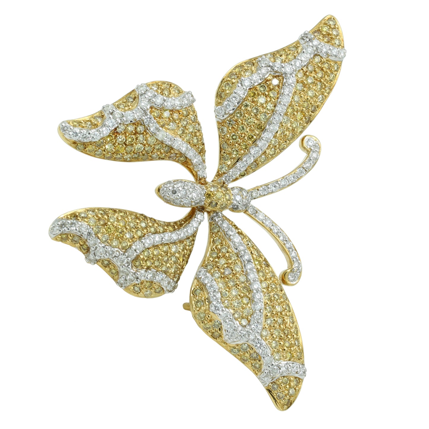 Statement Butterfly Pave Fancy Diamond Brooch - 18K Yellow Gold